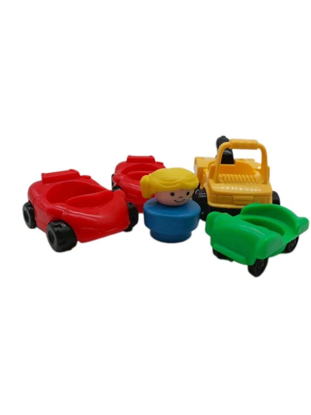 Fisher Price Vintage Chunky Little People 1 Girl Figure 4 Cars Lot Of 5